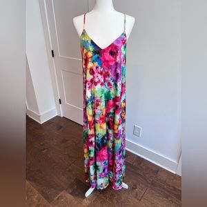 Nicole Miller Rainbow Satin Slip Maxi Dress in Size Medium